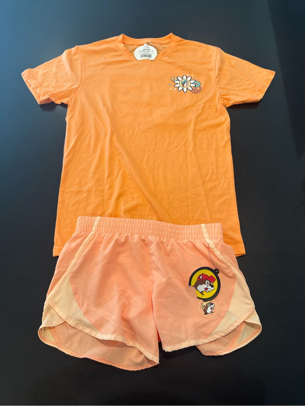 Kids Orange Matching Tee & Shorts Set - Floral Graphic